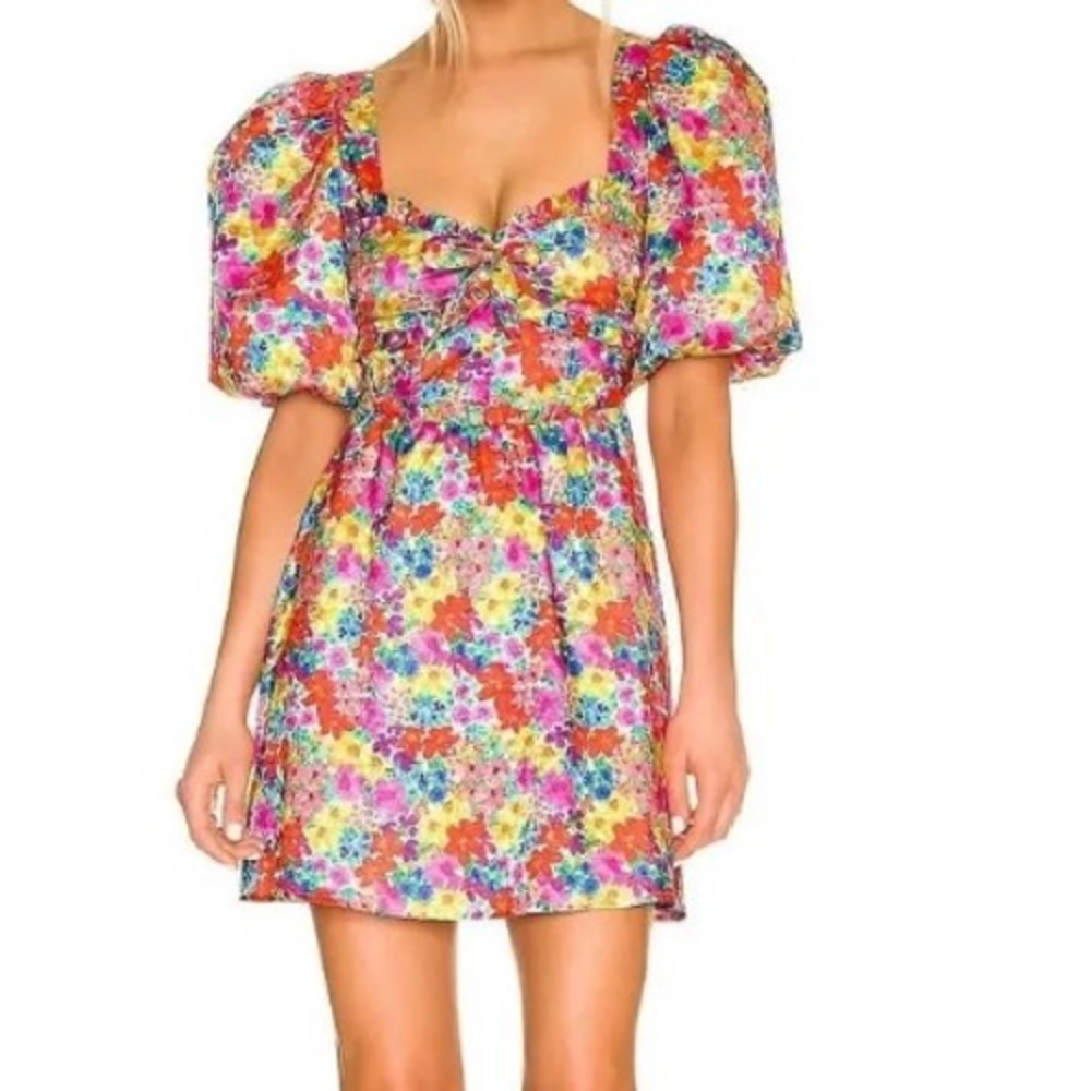 For Love & Lemons Womens 2X Floral Merrill Puff Sleeve Mini Dress NWT